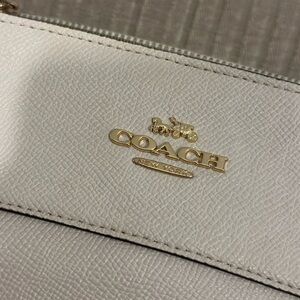 Coach Gray Leather Clutch with Gold Accents